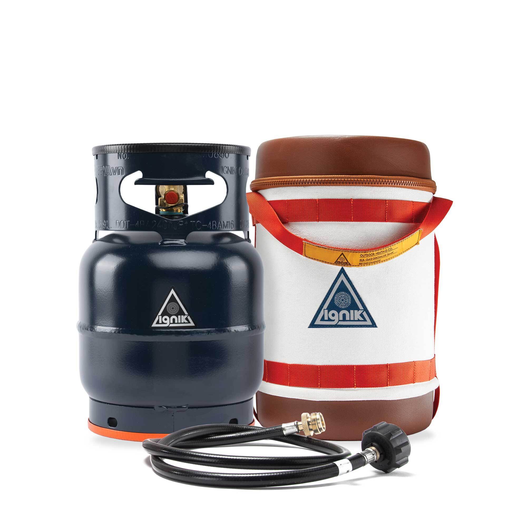 Ignik Outdoors Gas Growler 5.0 Deluxe — Blue Propane Tank, White Carrying Case, Hose, Model# IGPRO-00725WH-S